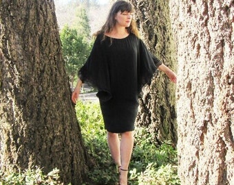 1960s dress black silk chiffon dress Gorgeous L Evening dress