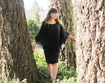 1960s dress black silk chiffon dress Gorgeous L Evening dress