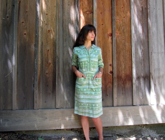 1950s dress Cotton green Shirtwaist day dress abs… - image 2