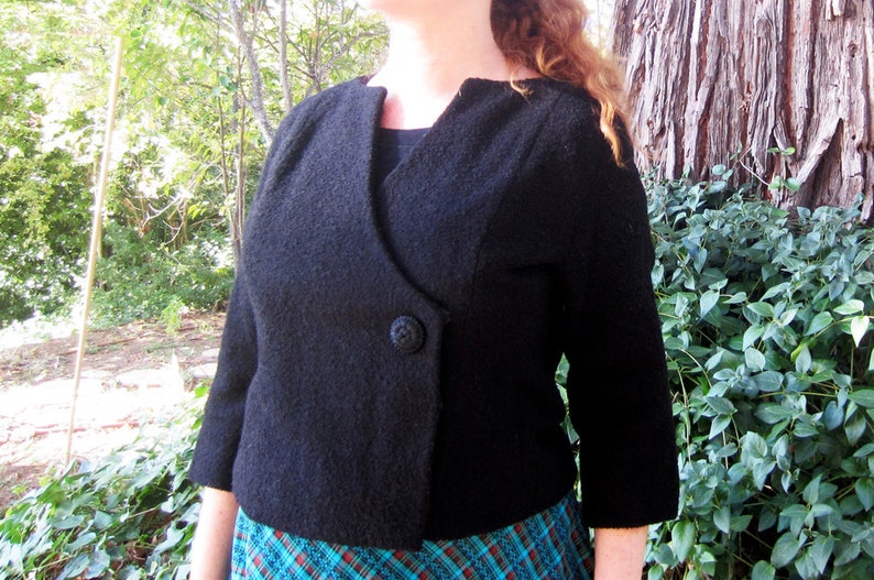 1950s black jacket boucle wool I Magnin