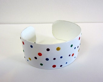 vintage cuff Bracelet white  multi color dots enamel