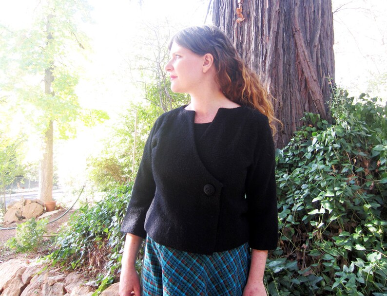 1950s black jacket boucle wool I Magnin
