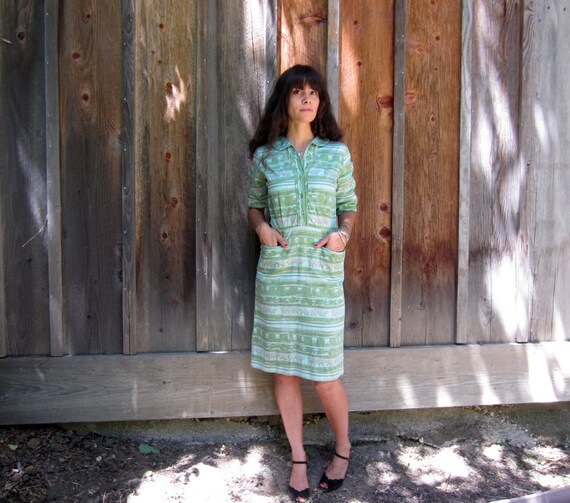 1950s dress Cotton green Shirtwaist day dress abs… - image 1