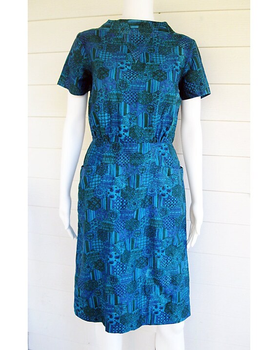 vintage 1950s dress Teal blue green soft cotton  … - image 6