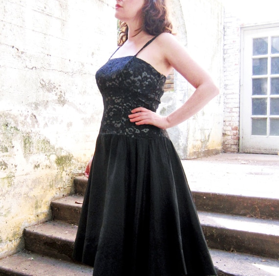 vintage 50s party dress black Lace Evening dress