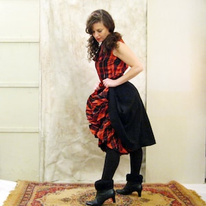1960s dress wool Red and Black Plaid top and under skirt Darling 60s Cutie Pie dress image 1