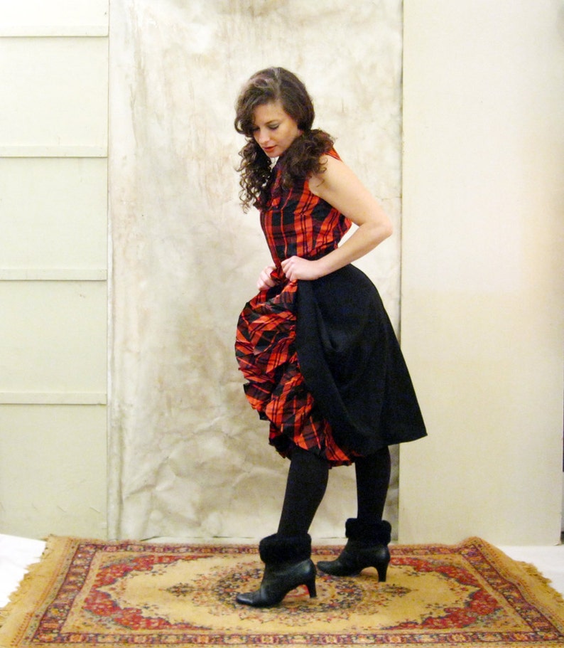 1960s dress wool Red and Black Plaid top and under skirt Darling 60s Cutie Pie dress image 1