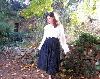 80s skirt Brooks Brothers Navy blue and white Preppy pleated skirt Rayon S/M