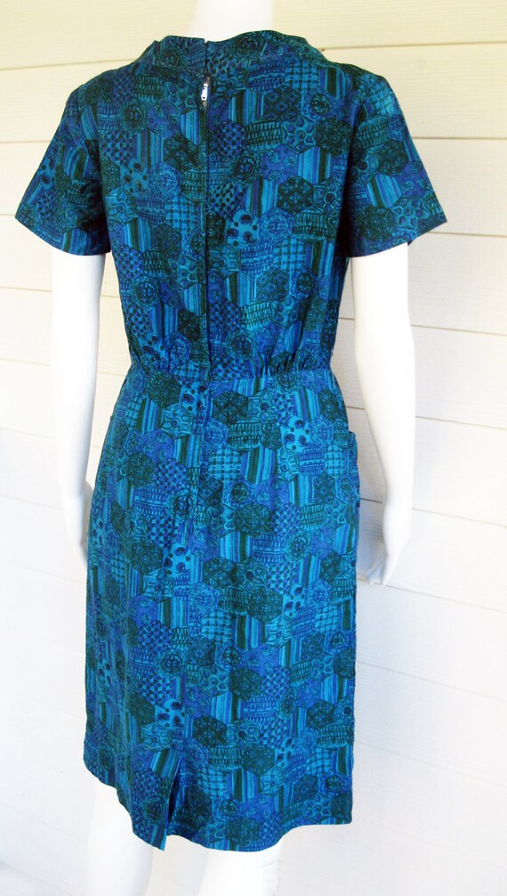 vintage 1950s dress Teal blue green soft cotton  … - image 4