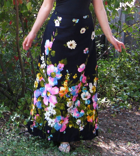 1960s maxi skirt Bright floral skirt flowers L - image 2
