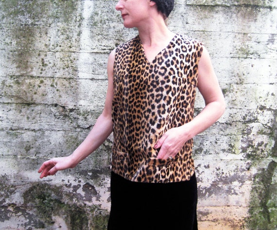 60s Leopard Print shift top Faux fur Winter 60s ve