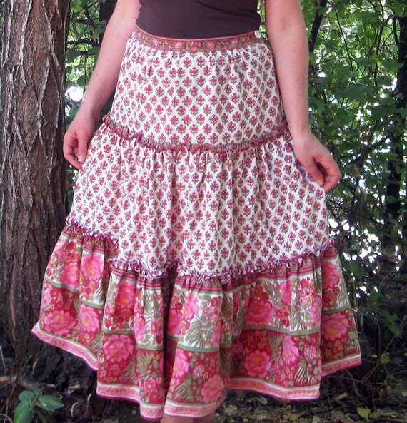 1950s Skirt Three Tiers Floral S/M - Etsy