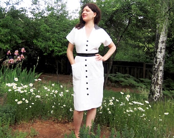 80s dress Karen Alexander shirtwaist 80s day dress White cotton M