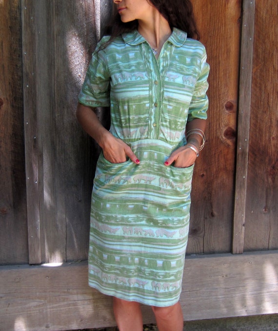 1950s dress Cotton green Shirtwaist day dress abs… - image 5