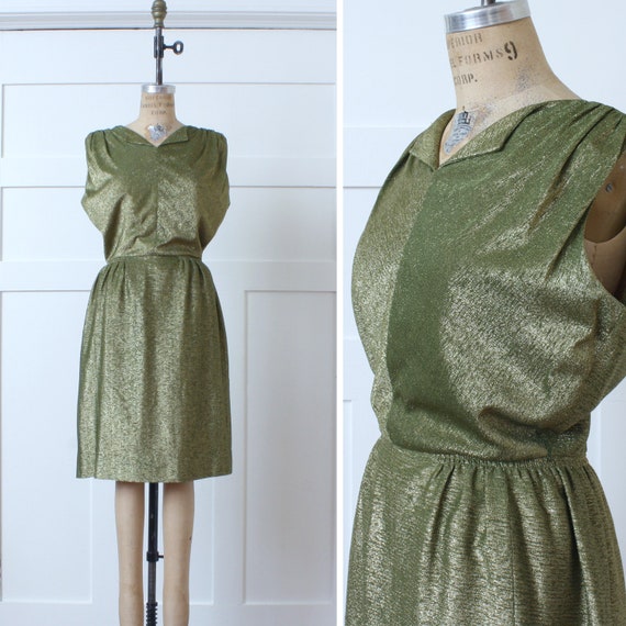 vintage early 1960s green lurex dress • gold spark