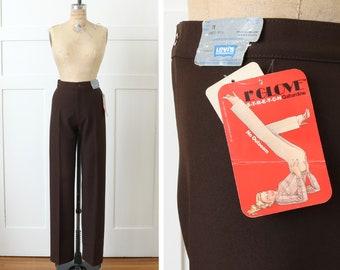 NOS vintage 1970s levi's • women's brown polyester pants • NWT deadstock high rise trousers