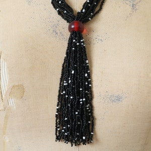 vintage 1990s beaded tassel necklace black white & red glass beaded statement necklace image 3