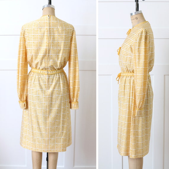 vintage 1960s ~ 70s silky dress • yellow & white … - image 4