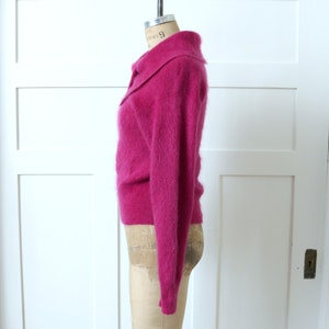 vintage 1990s bright raspberry pink mohair sweater fuzzy cowl neck knit wool blend pullover image 6