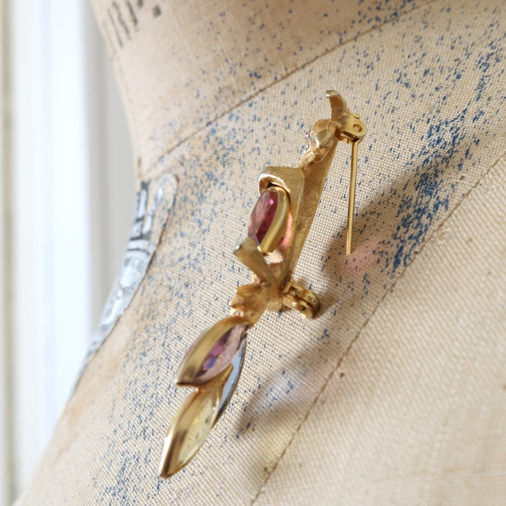 vintage brushed gold parrot brooch • pastel rhine… - image 8