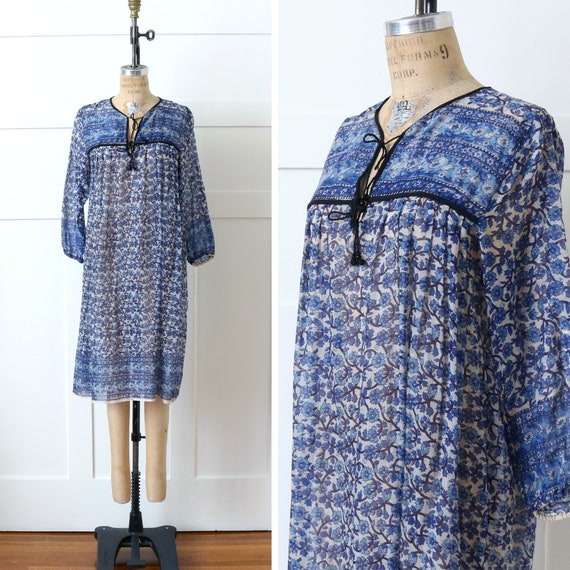 vintage 1970s indian cottton hippie dress • sheer… - image 1