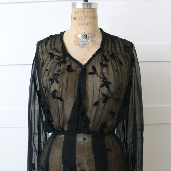 vintage 1930s 40s embroidered dress • sheer black… - image 3