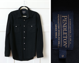 mens Pendleton canyon western shirt • dark navy blue wool pearl snap button shirt