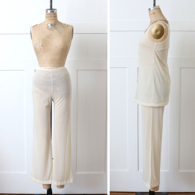 designer vintage 1960s Pucci pajamas sheer 2 piece nylon and lace lingerie top & pants image 2