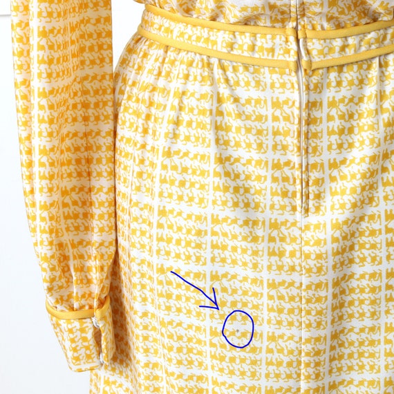 vintage 1960s ~ 70s silky dress • yellow & white … - image 8