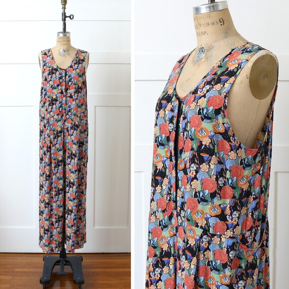 vintage 1990s FLAX overalls • colorful abstract fl