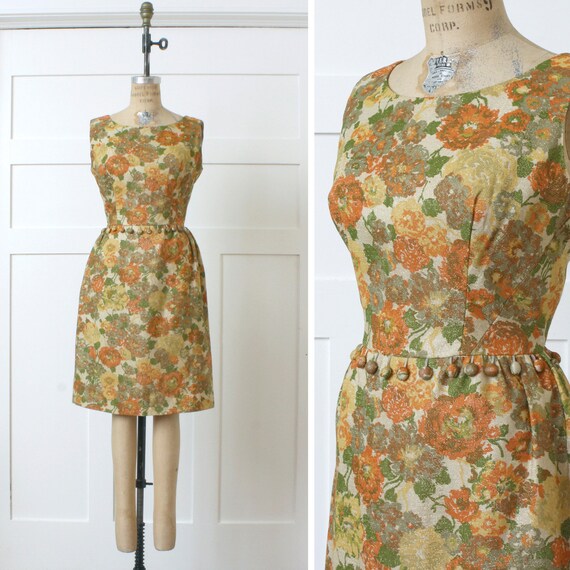 vintage 1960s dress in rare floral lurex print • o
