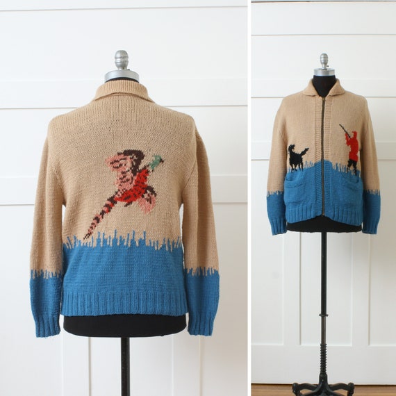 vintage 1950s 1960s wool cardigan • pheasant hunt