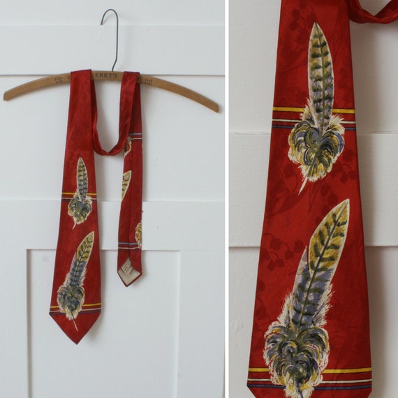 vintage 1950s screen print feather tie • Penneys m