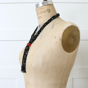 vintage 1990s beaded tassel necklace black white & red glass beaded statement necklace image 2