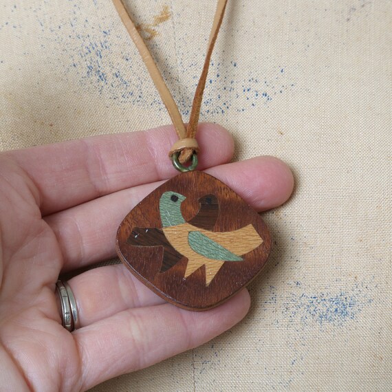 vintage MCM Scandinavian wood bird necklace • ake… - image 7