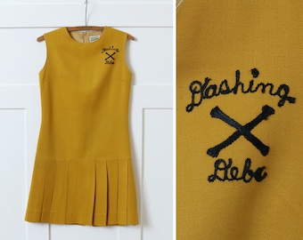 vintage 1950s "Dashing Debs" majorette dress • mustard yellow gabardine marching band uniform