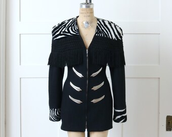 vintage 1990s Parasuco zebra print jacket • runway black wool jacket / tailored fit with padded shoulders