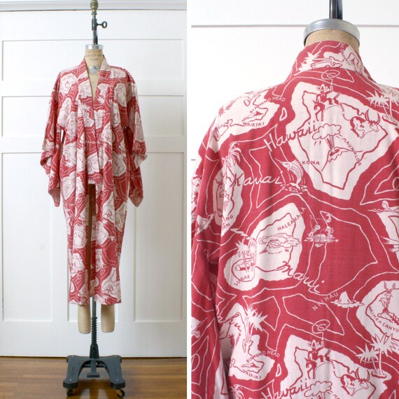 1950s 60s vintage Hawaiian tiki novelty print kimo