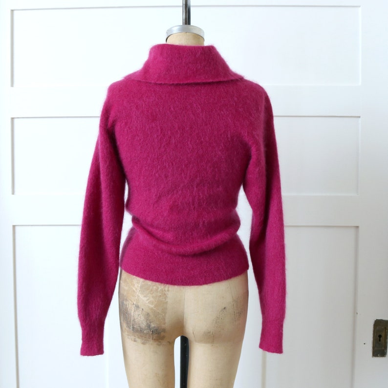 vintage 1990s bright raspberry pink mohair sweater fuzzy cowl neck knit wool blend pullover image 4