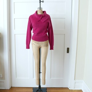vintage 1990s bright raspberry pink mohair sweater fuzzy cowl neck knit wool blend pullover image 3