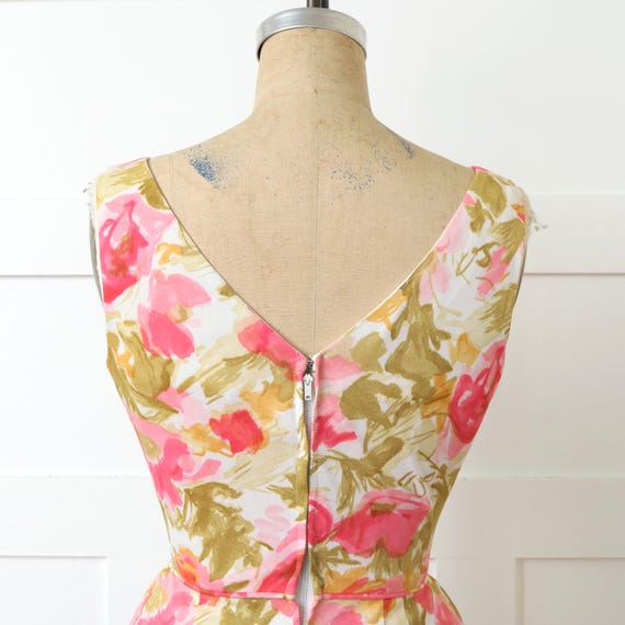 Large 1960s Dress Colorful Green Abstract Print Blue Sleeveless
