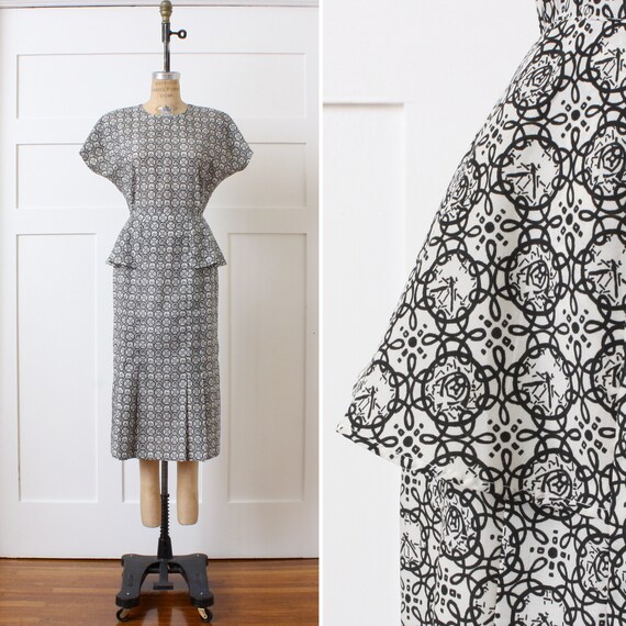 vintage 1990s does 40s peplum dress • black & whit