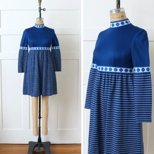 vintage 1960s mod space age babydoll dress • dots & stripes electric blue empire waist Nordstrom dress