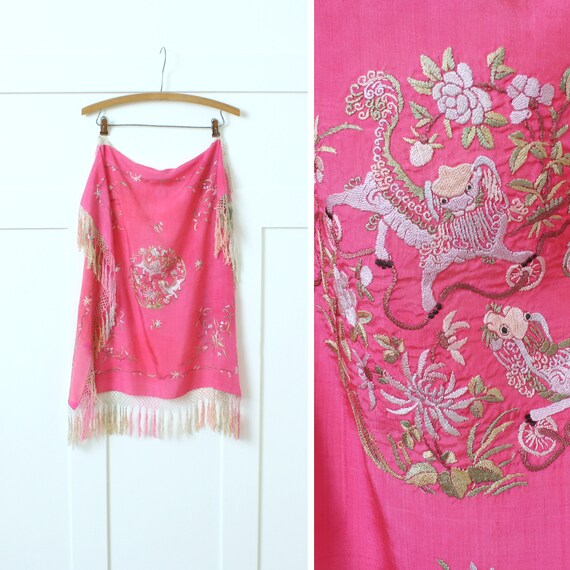 vintage Chinese silk embroidery scarf / shawl • sm
