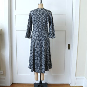 vintage 1950s day dress in gray & black paisley cotton corduroy full skirt rhinestone dress image 8