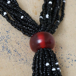 vintage 1990s beaded tassel necklace black white & red glass beaded statement necklace image 5