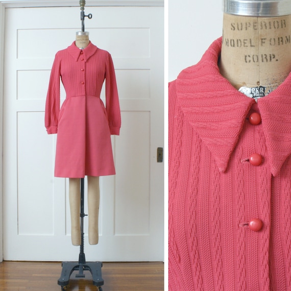 vintage 1970s bright pink dress • mod style double