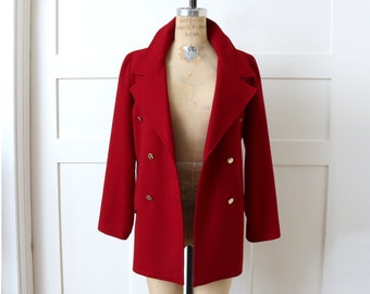 vintage 1970s dark red wool blazer • double breasted, big collar tailored New York made jacket