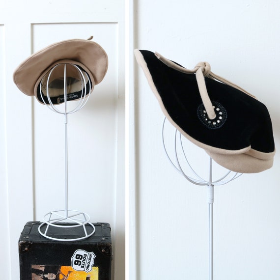 vintage 1950s formal tilt hat • MCM black & tan sc