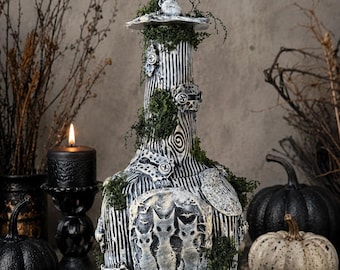 Potion bottle 12.5” Tall/Witchy Decor/Halloween Home Decoration/Black Cat/Feline Saliva Potion.